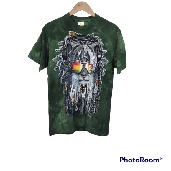 The Mountain Other - NWT The Mountain Rasta Cat Dreadlock Reggae Green Tie Dye Short Sleeve T Shirt